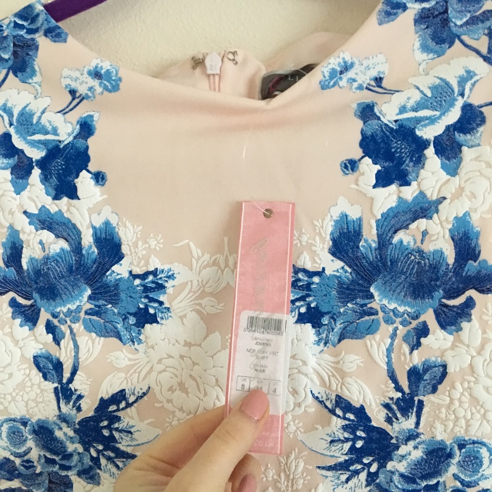 Lipsy Floral Pink/Blue Midi Sleeveless Dress US4 - Picture 2 of 5